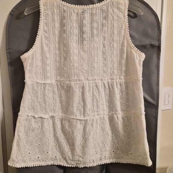 Prana White Eyelet Womens Size M Sleeveless Tank Tiered Blouse - Picture 4 of 6